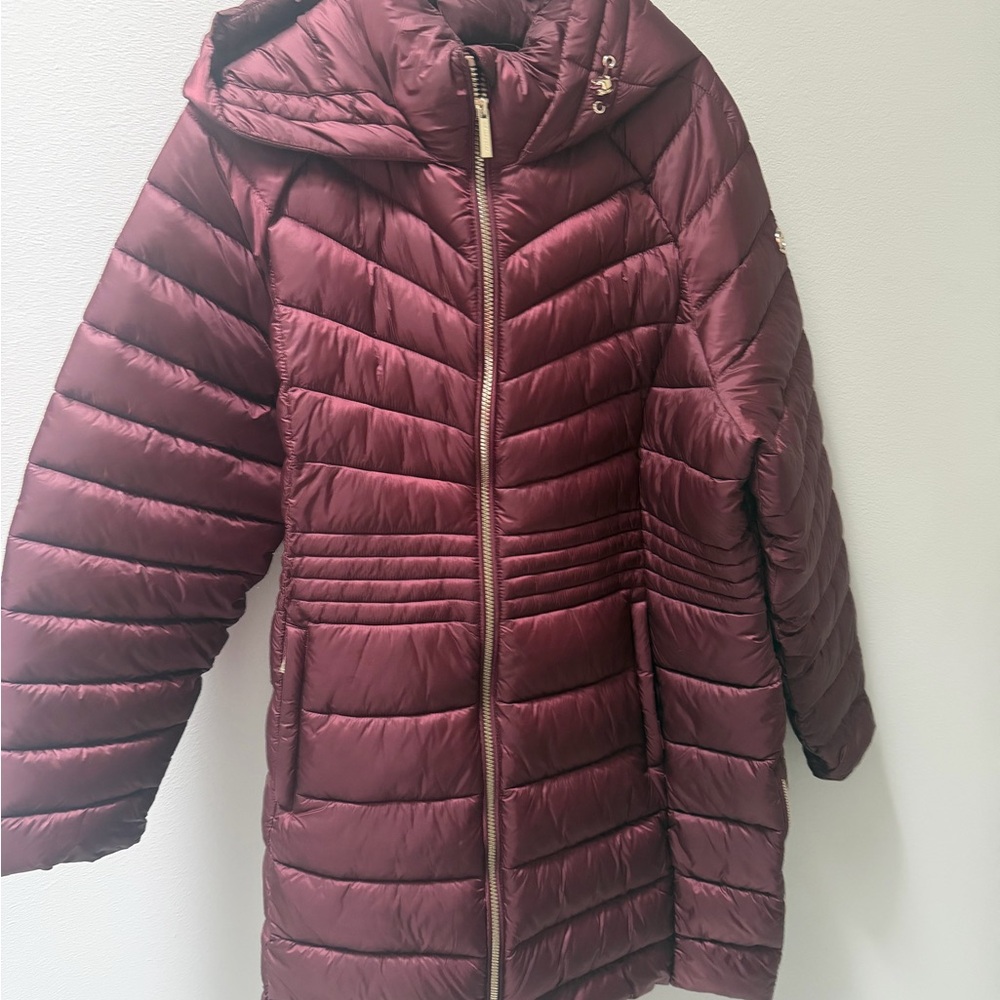 Michael Kors Burgundy Packable Puffer Jacket